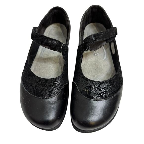 Naot Mary Jane Shoes Womens Size 37 Black Leather Velour Strap Comfort Walking - Picture 2 of 7